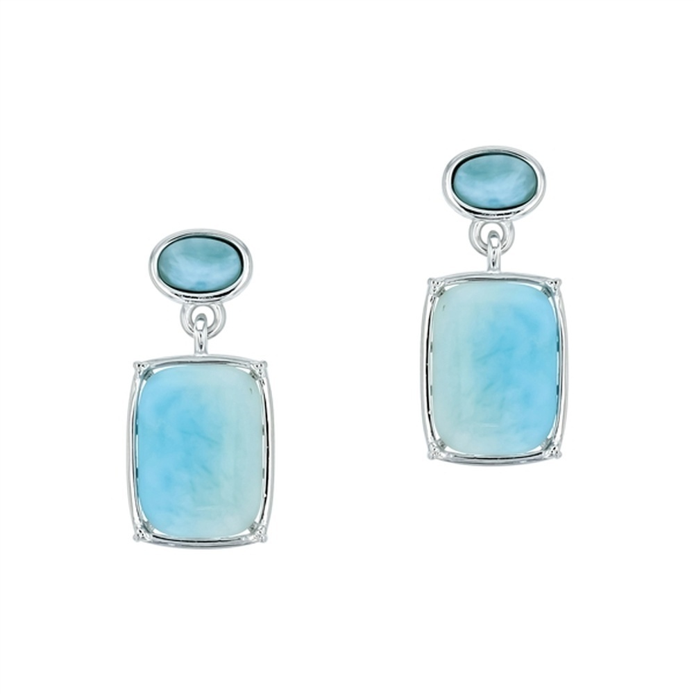 925 Sterling Silver Larimar Rectangle Drop Earrings Post Back Closure 3.5 gm